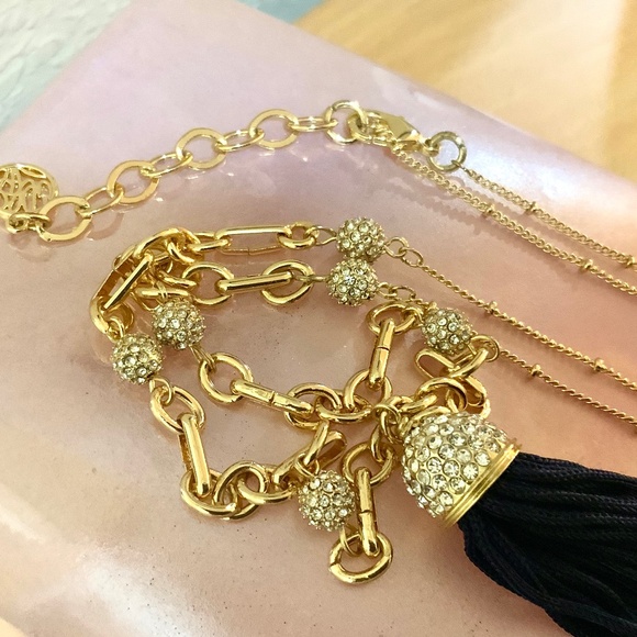 Lilly Pulitzer NECKLACE Midnight Tassel Crystal Pave BALL CHAIN NWT - Picture 15 of 16